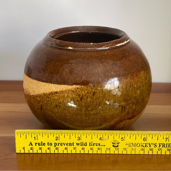 Hand Made Indoor Planter Flower Pot Brown Drip Glaze Studio Pottery MCM - Picture 8 of 12
